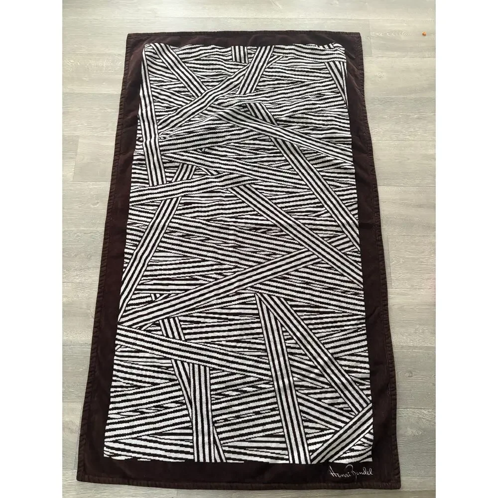 Henri Bendel Distressed Stripe Beack Blanket Towel RARE Brown White